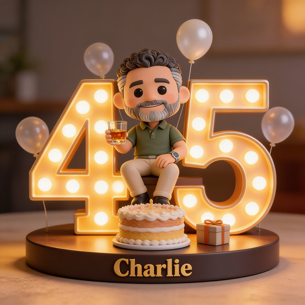 Personalized 45th Birthday Middle-Aged Black Man Custom Shaped Acrylic Plaque Gift for Dad Grandpa