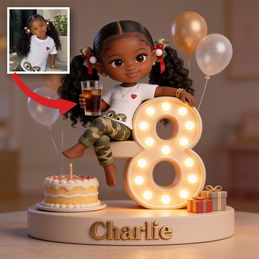 Personalized 8th Birthday Black Little Girl Custom Shaped Acrylic Plaque Gift