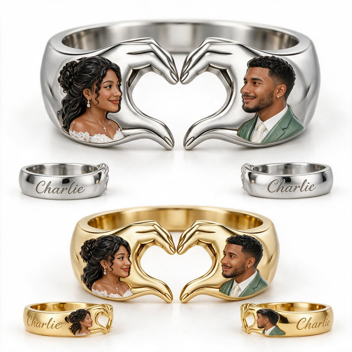 Personalized Wedding Anniversary Latino Couple Hand Heart Ring Husband Wife Gift
