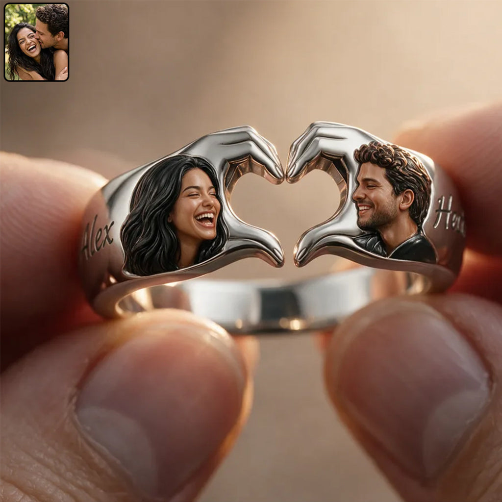 Personalized Anniversary Middle-Aged Latino Couple Hand Heart Ring Gift