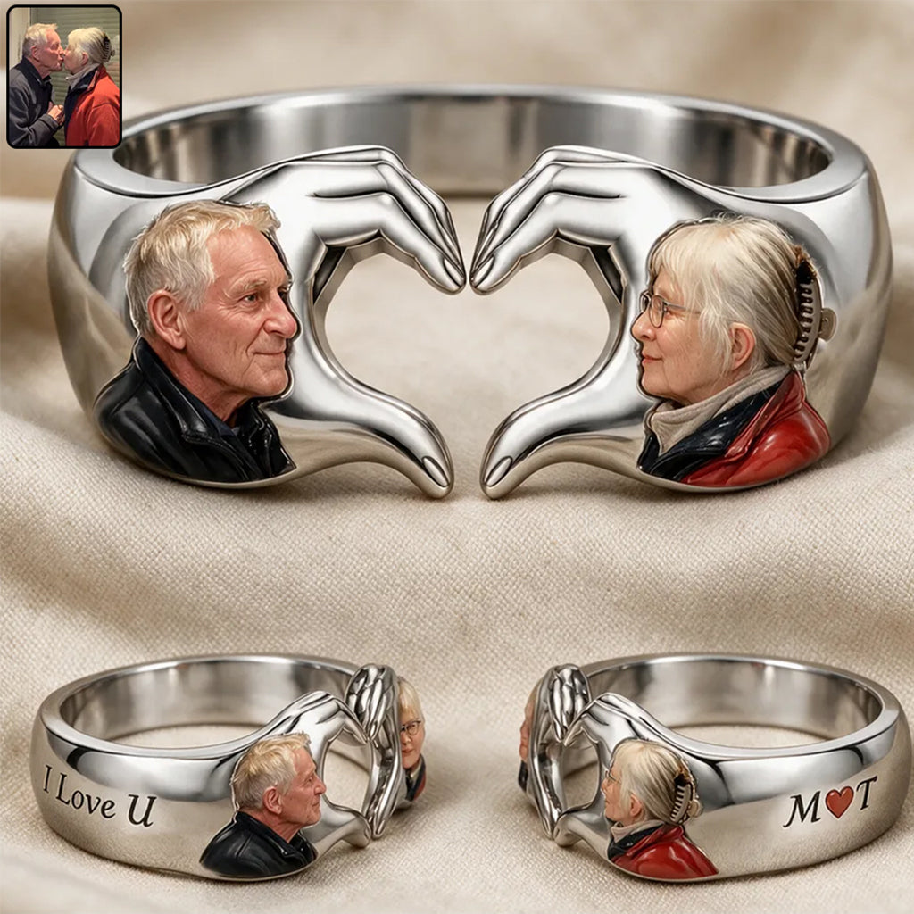 Personalized LGBT Anniversary Black Gay Couple Hand Heart Adjustable Ring