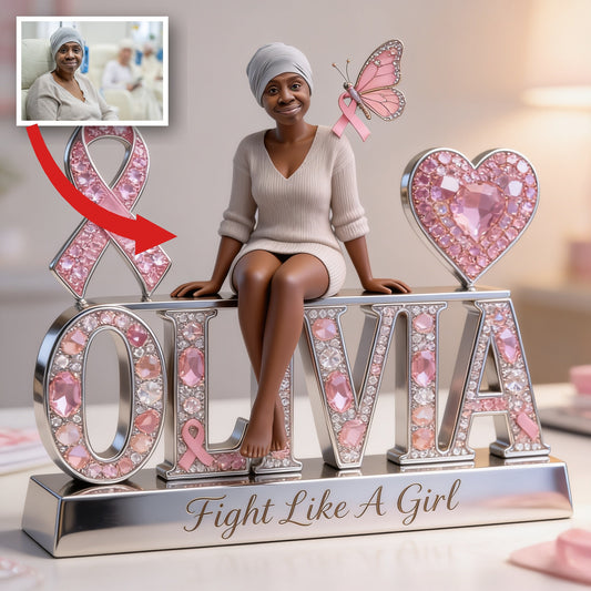 Custom Photo Breast Cancer Awareness Middle-Aged Black Breast Cancer Woman Shaped Acrylic Plaque