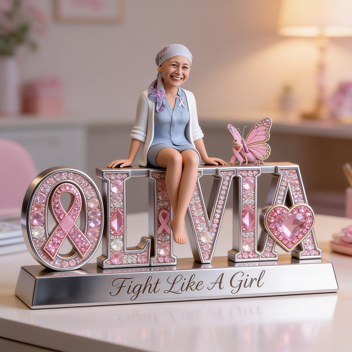 Custom Photo Breast Cancer Awareness Middle-Aged Breast Cancer Woman Acrylic Plaque Desk Decor