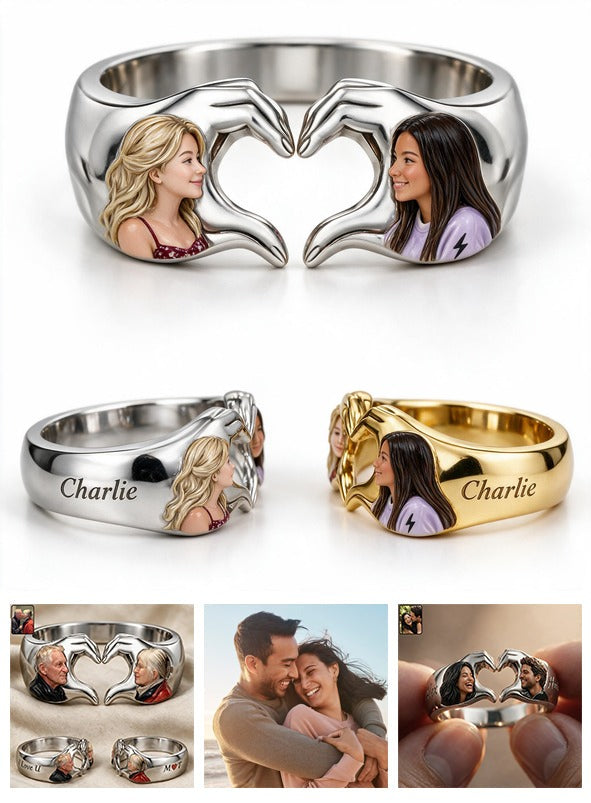 Personalized LGBT Anniversary Lesbian Couple Adjustable Heart Ring