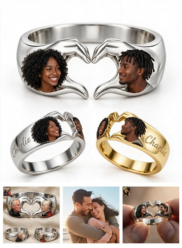 Personalized 5th Anniversary 2021 Black Couple Adjustable Heart Ring
