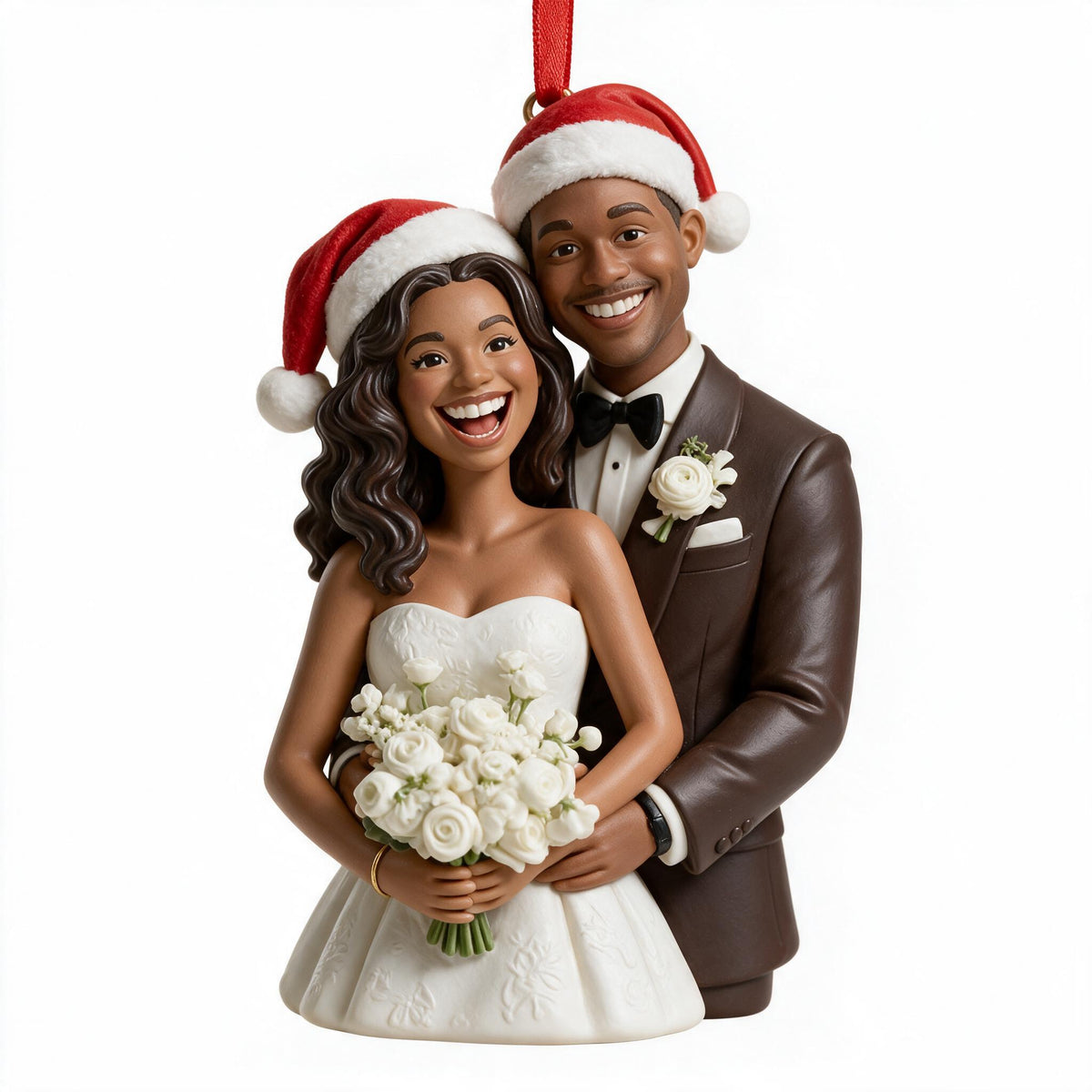 Custom Photo Christmas Black Couple Wedding Ornament