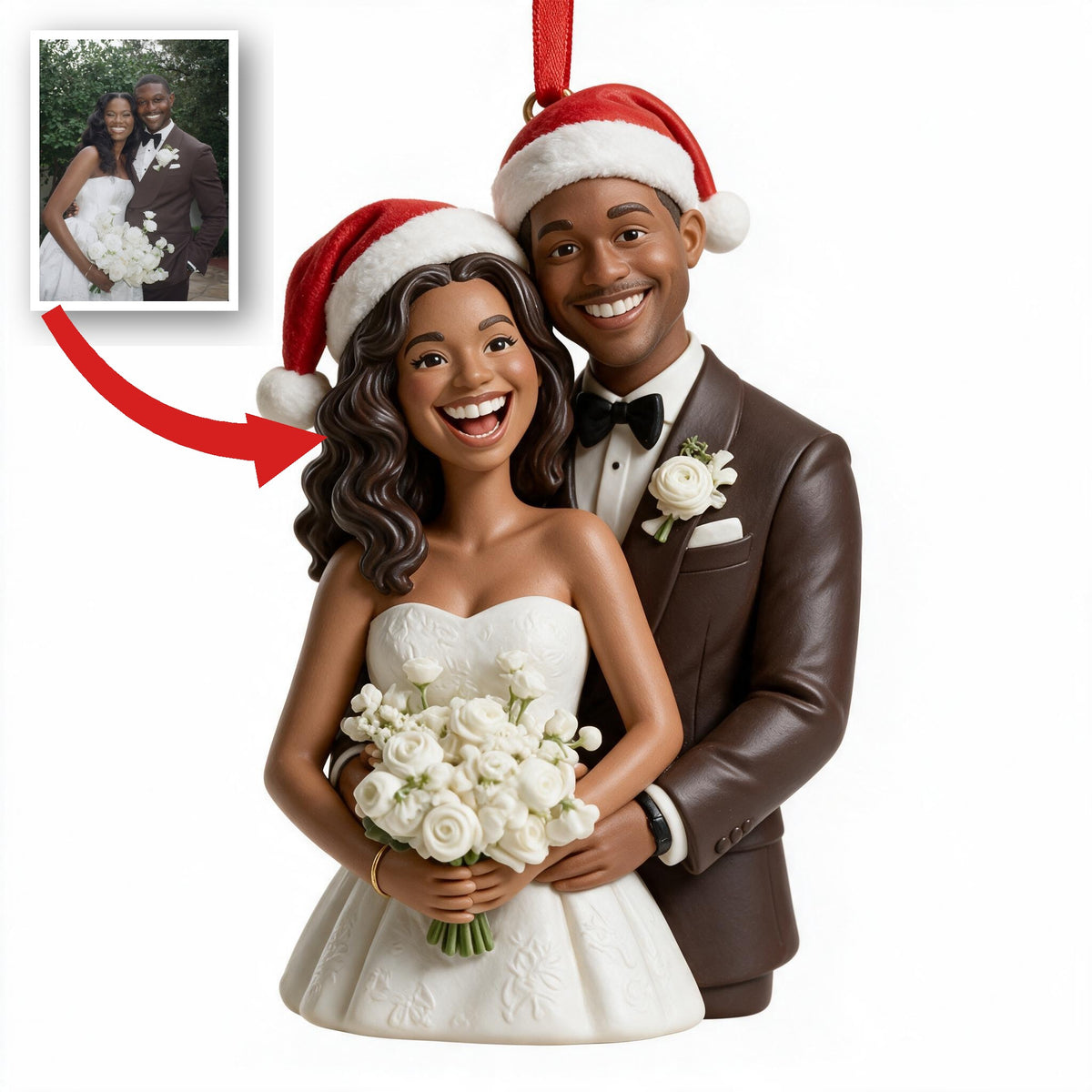 Custom Photo Christmas Black Couple Wedding Ornament
