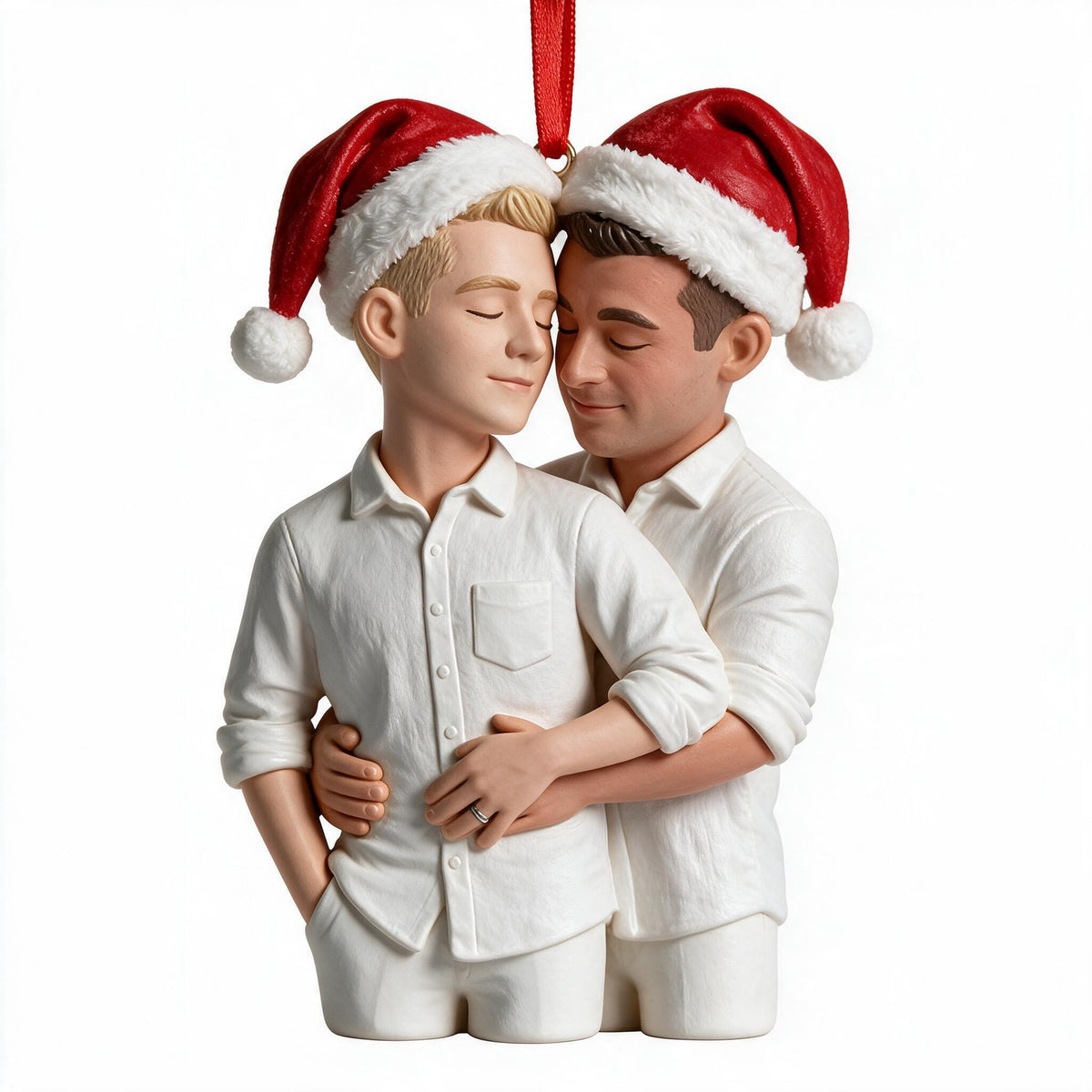 Custom Photo Christmas Gay Couple Caricature Ornament LGBT Gift