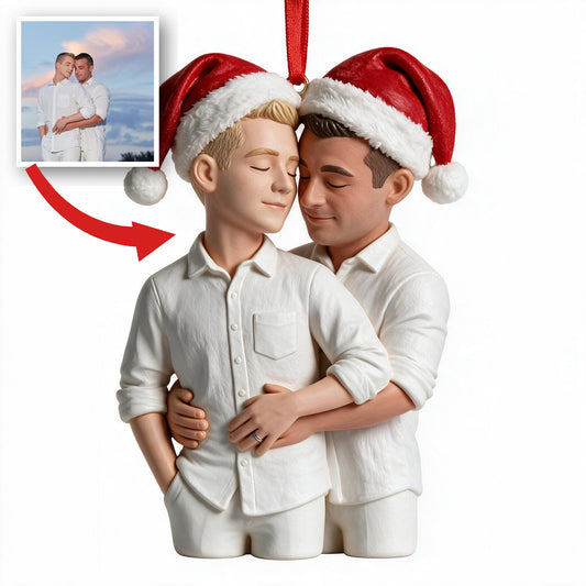 Custom Photo Christmas Gay Couple Caricature Ornament LGBT Gift