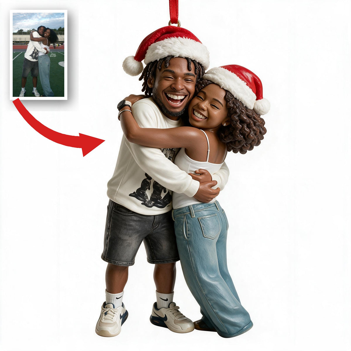 Custom Photo Christmas Black Couple Caricature Ornament Gift