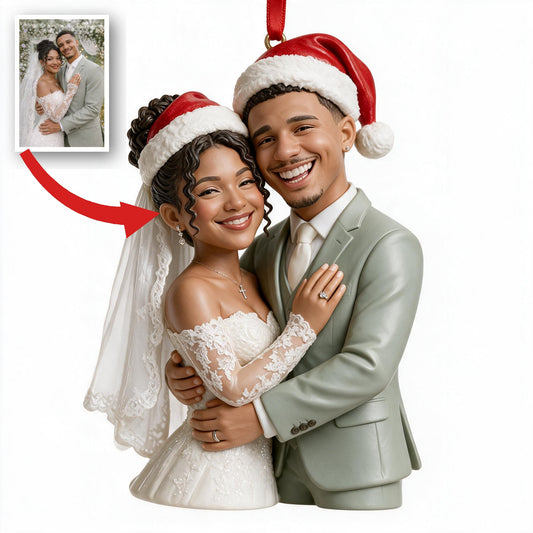 Custom Photo Christmas Latino Couple Wedding Ornament, Newlywed Keepsake Gift