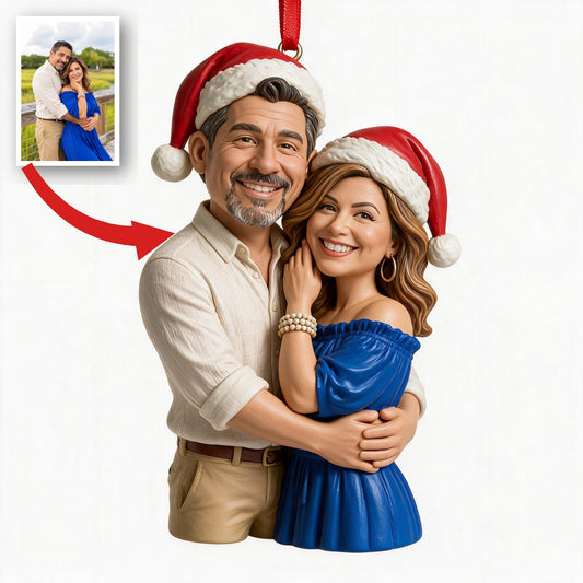 Custom Photo Christmas Middle-Aged Latino Couple Caricature Ornament Gift