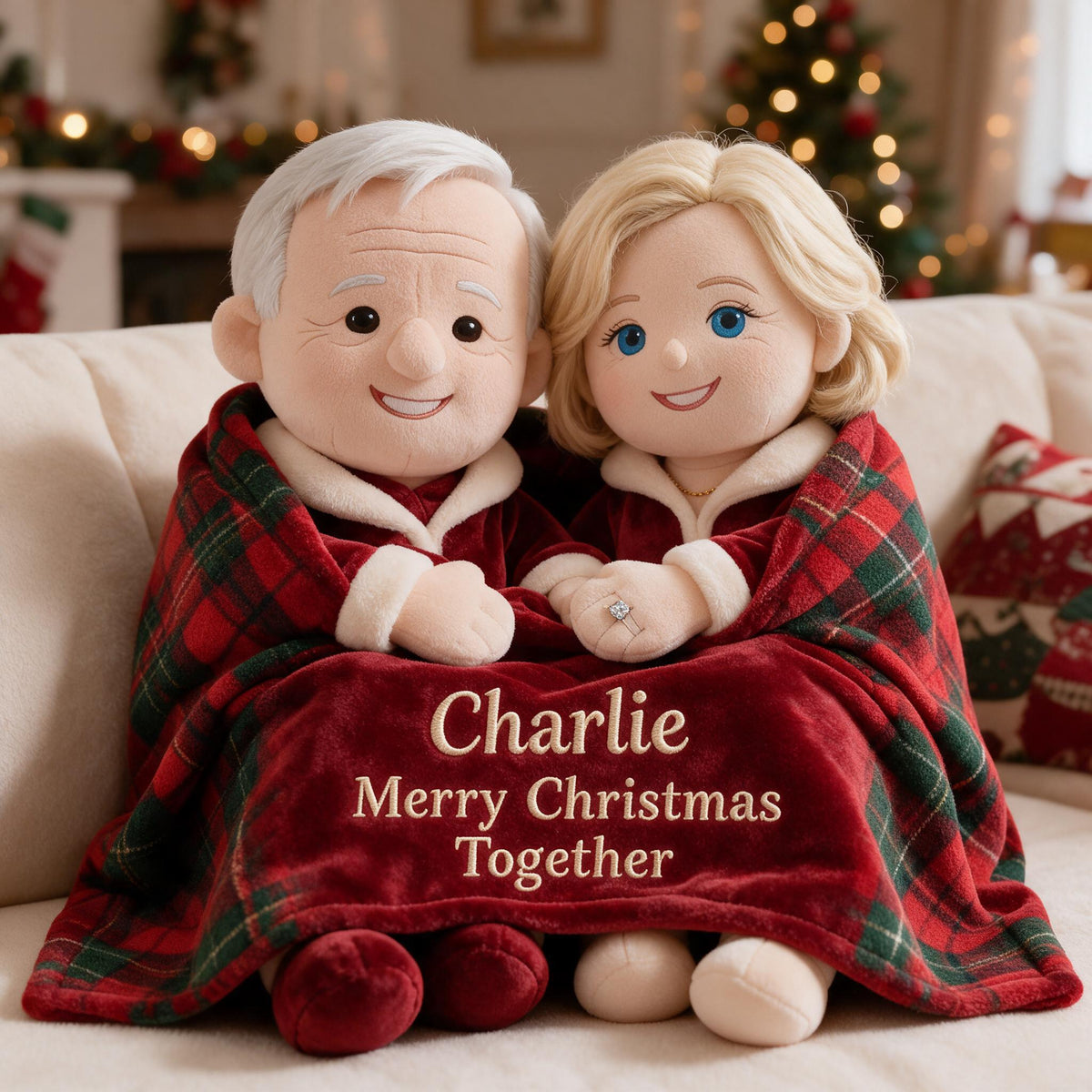 Personalized Christmas Older Couple Premium Faux Fur Pillow