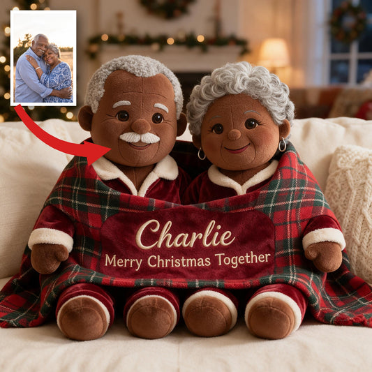Personalized Christmas Older Black Couple Faux Fur Pillow Gift for Grandparents