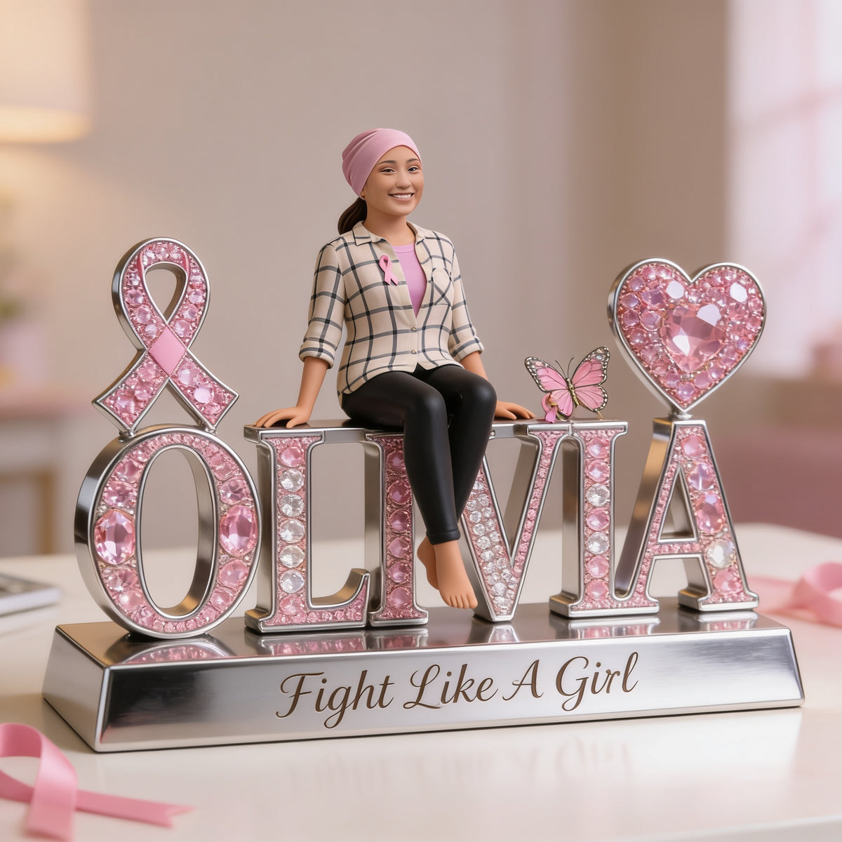 Custom Photo Breast Cancer Awareness Latina Breast Cancer Woman Shaped Acrylic Plaque