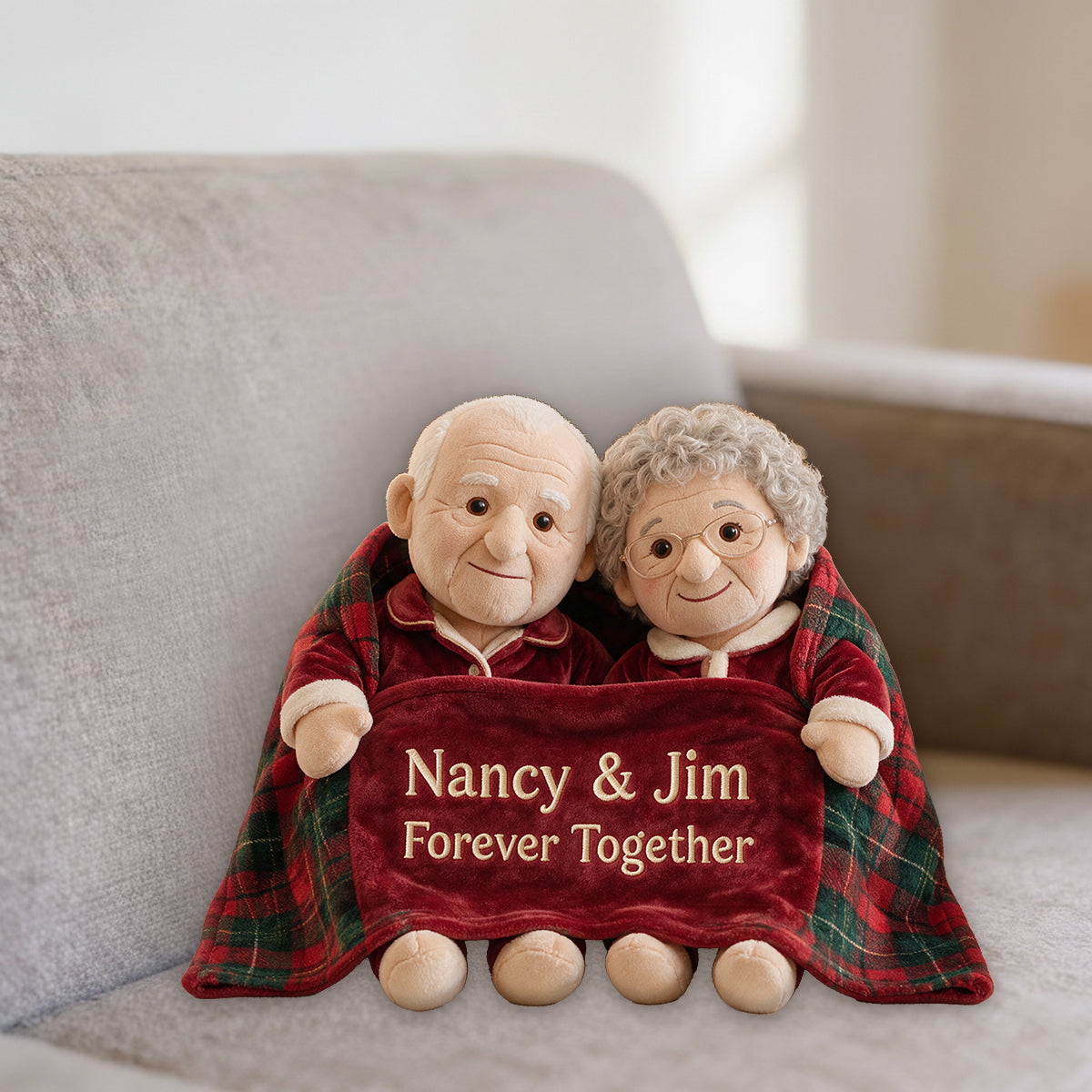 Personalized Christmas Older Black Couple Faux Fur Pillow Gift for Grandparents
