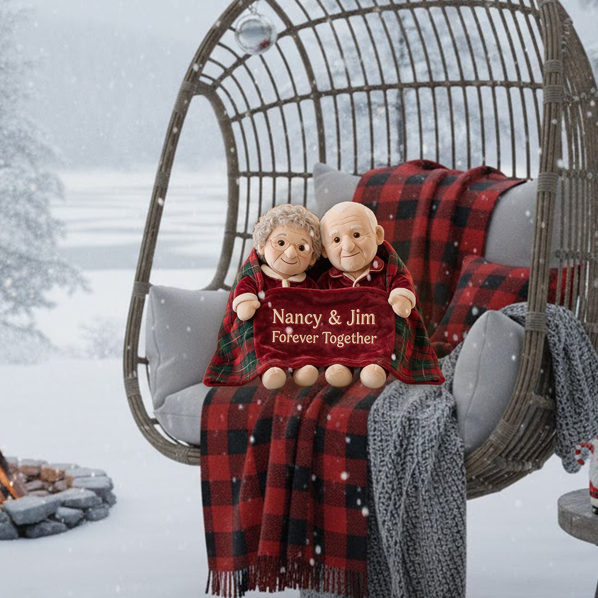 Personalized Christmas Latino Couple Faux Fur Pillow Holiday Couple Gift