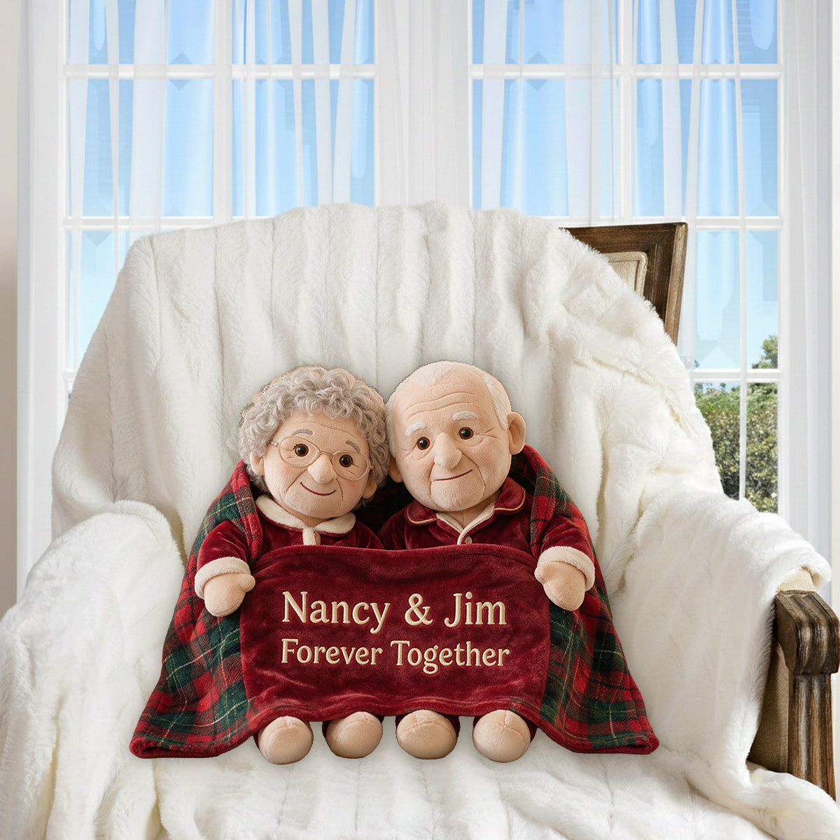 Personalized Christmas Older Black Couple Faux Fur Pillow Gift for Grandparents