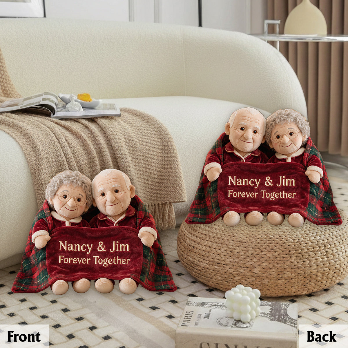 Personalized Christmas Middle-Aged Latino Couple Faux Fur Pillow Holiday Gift