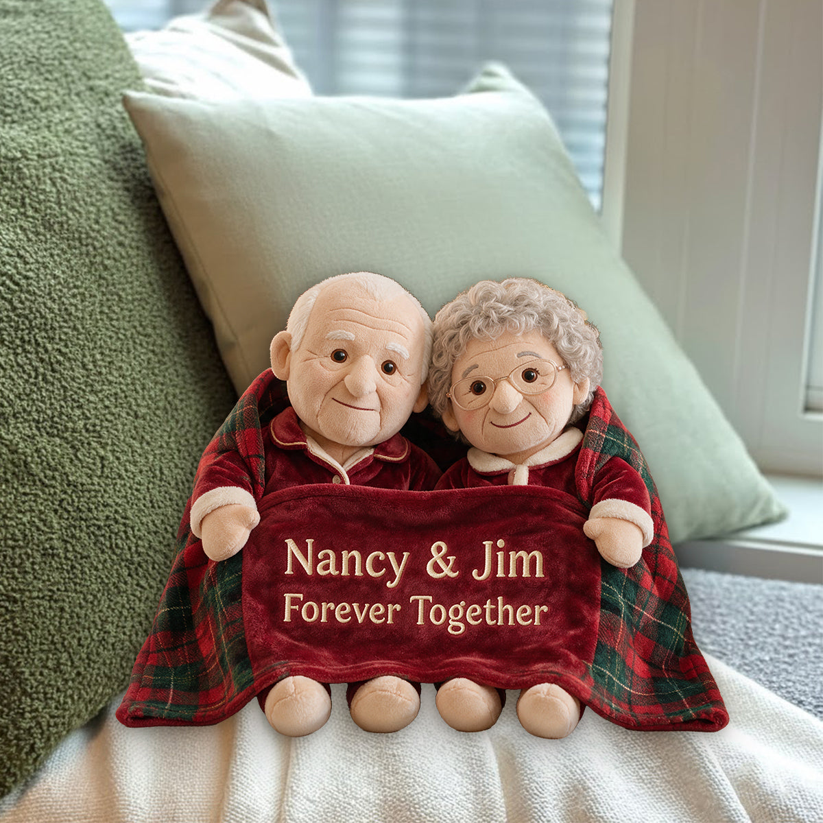 Personalized Christmas Black Couple Faux Fur Pillow, Unique Couple Holiday Gift