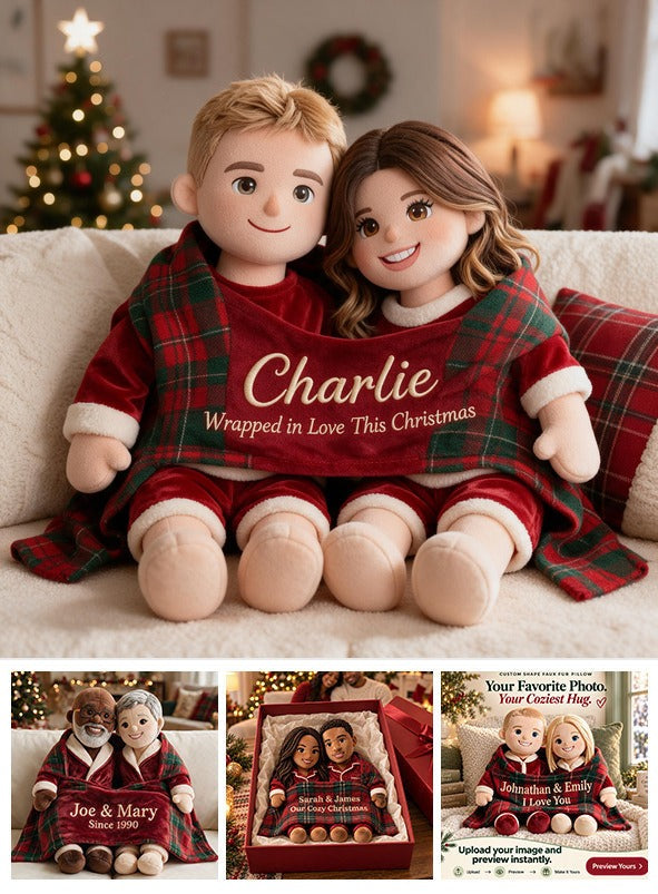 Personalized Christmas Couple Faux Fur Pillow Holiday Home Decor Gift