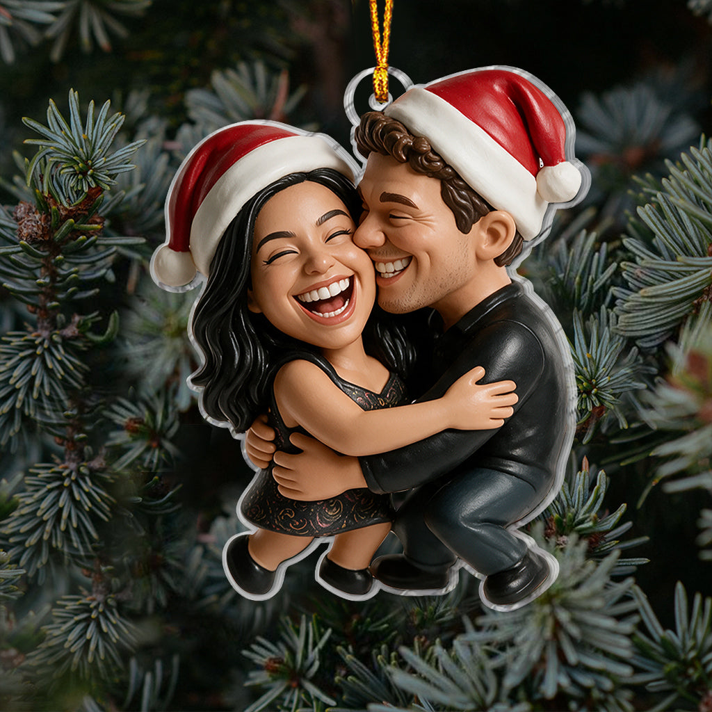 Custom Photo Christmas Gay Couple Caricature Ornament LGBT Gift