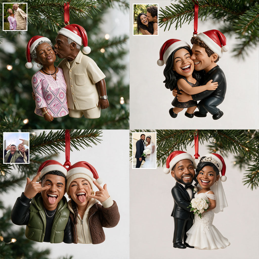 Custom Photo Christmas Black Couple Wedding Ornament