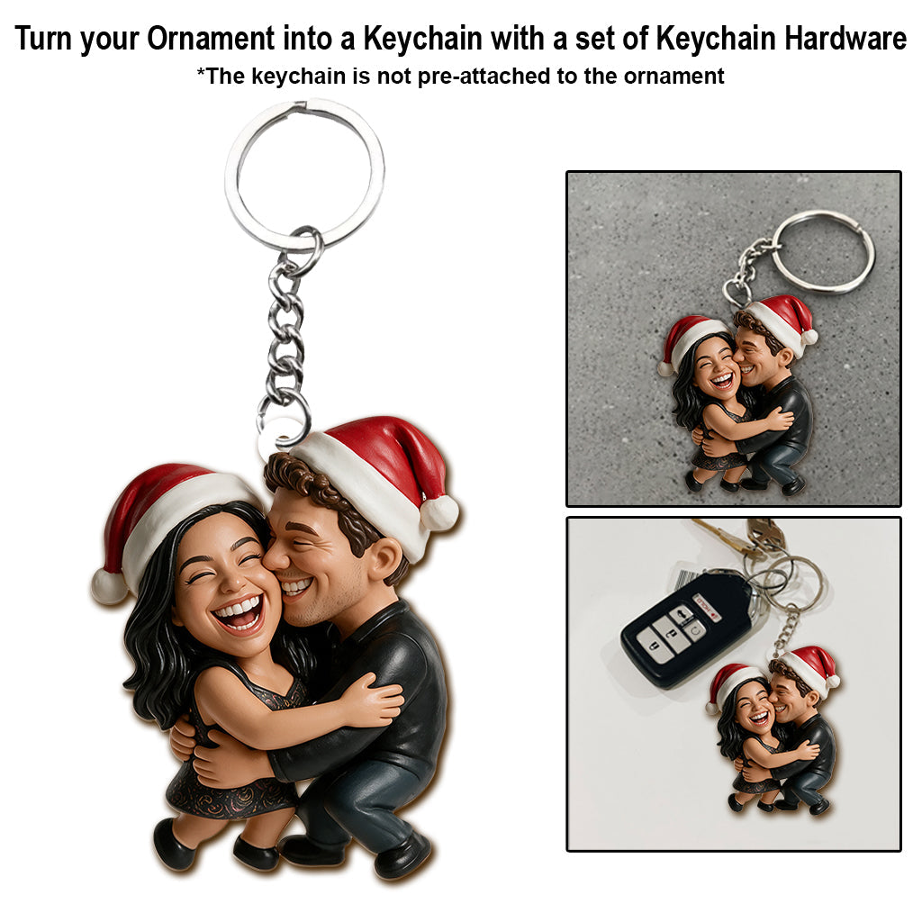 Custom Photo Christmas Black Couple Wedding Ornament