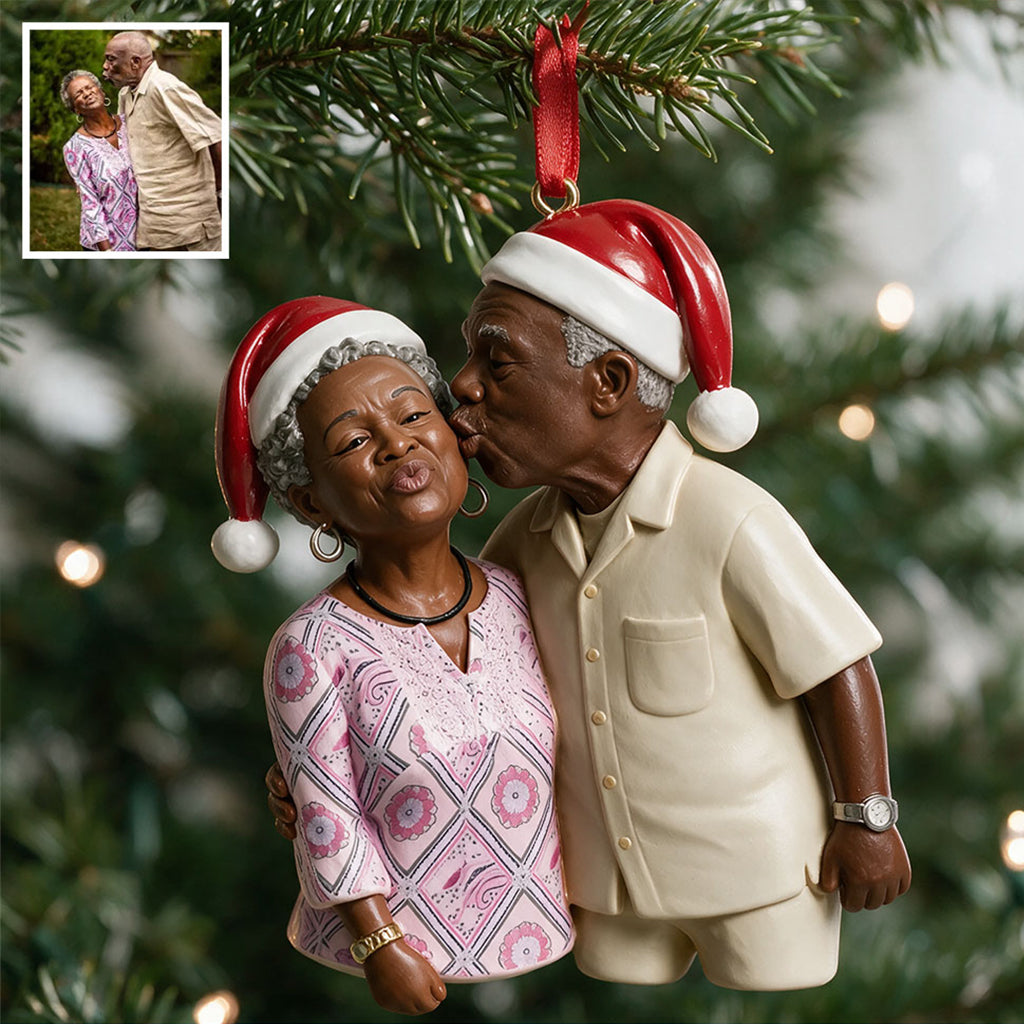 Custom Photo Christmas Black Couple Wedding Ornament