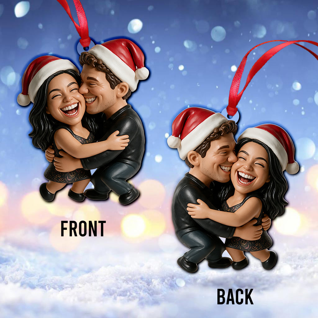 Custom Photo Christmas Husband Wife Couple Caricature Ornament