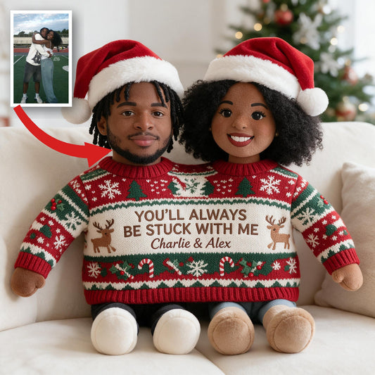 Custom Photo Christmas Black Couple Faux Fur Pillow, Husband Wife Gift