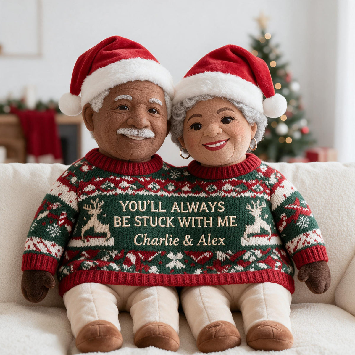 Custom Photo Christmas Older Black Couple Faux Fur Pillow, Couple Gift