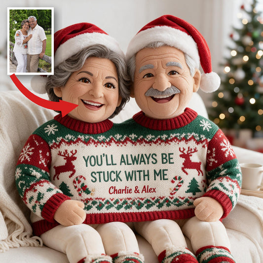Custom Photo Christmas Older Latino Couple Faux Fur Pillow Couple Holiday Gift