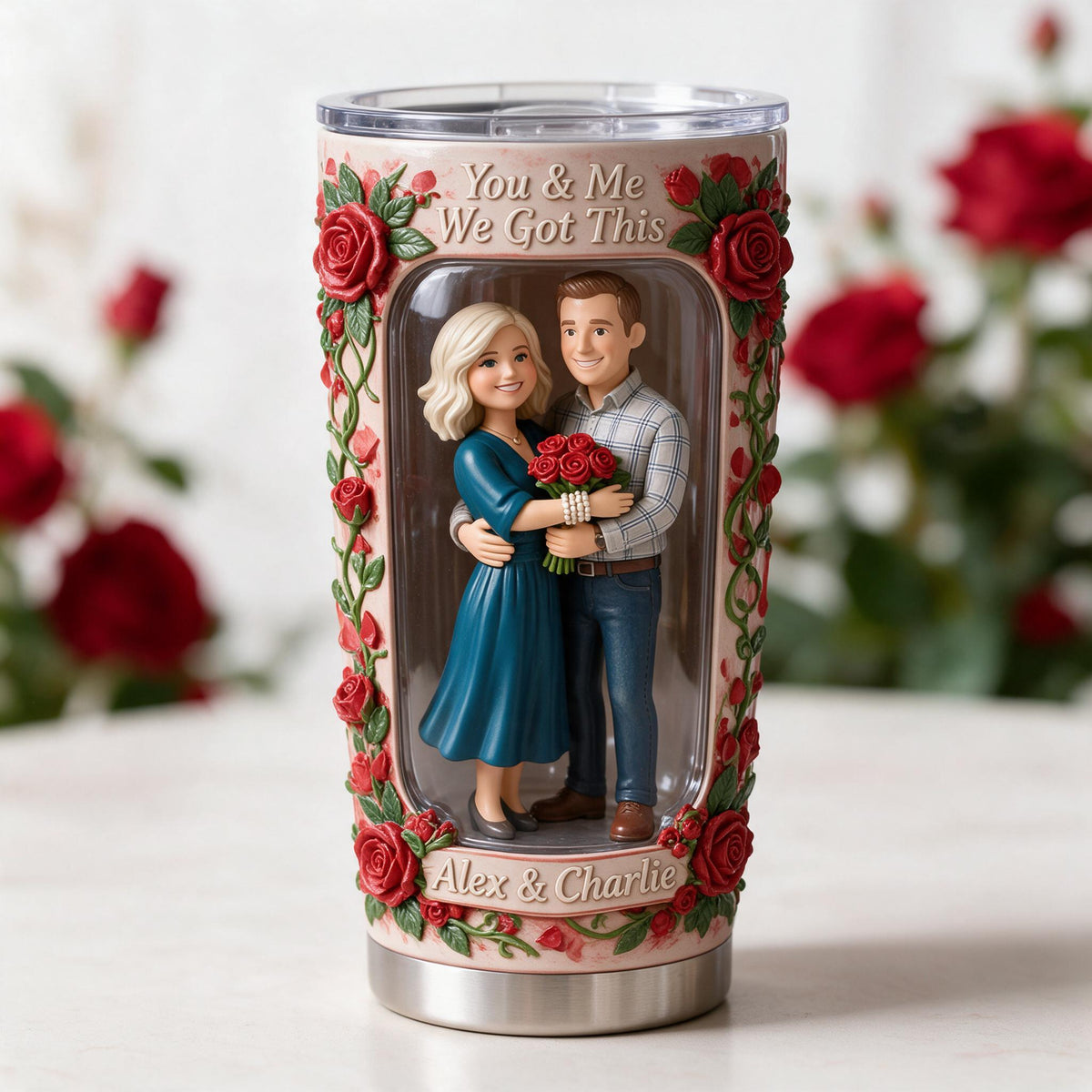Custom Photo Middle-Aged Couple Tumbler - Personalized Husband & Wife Gift