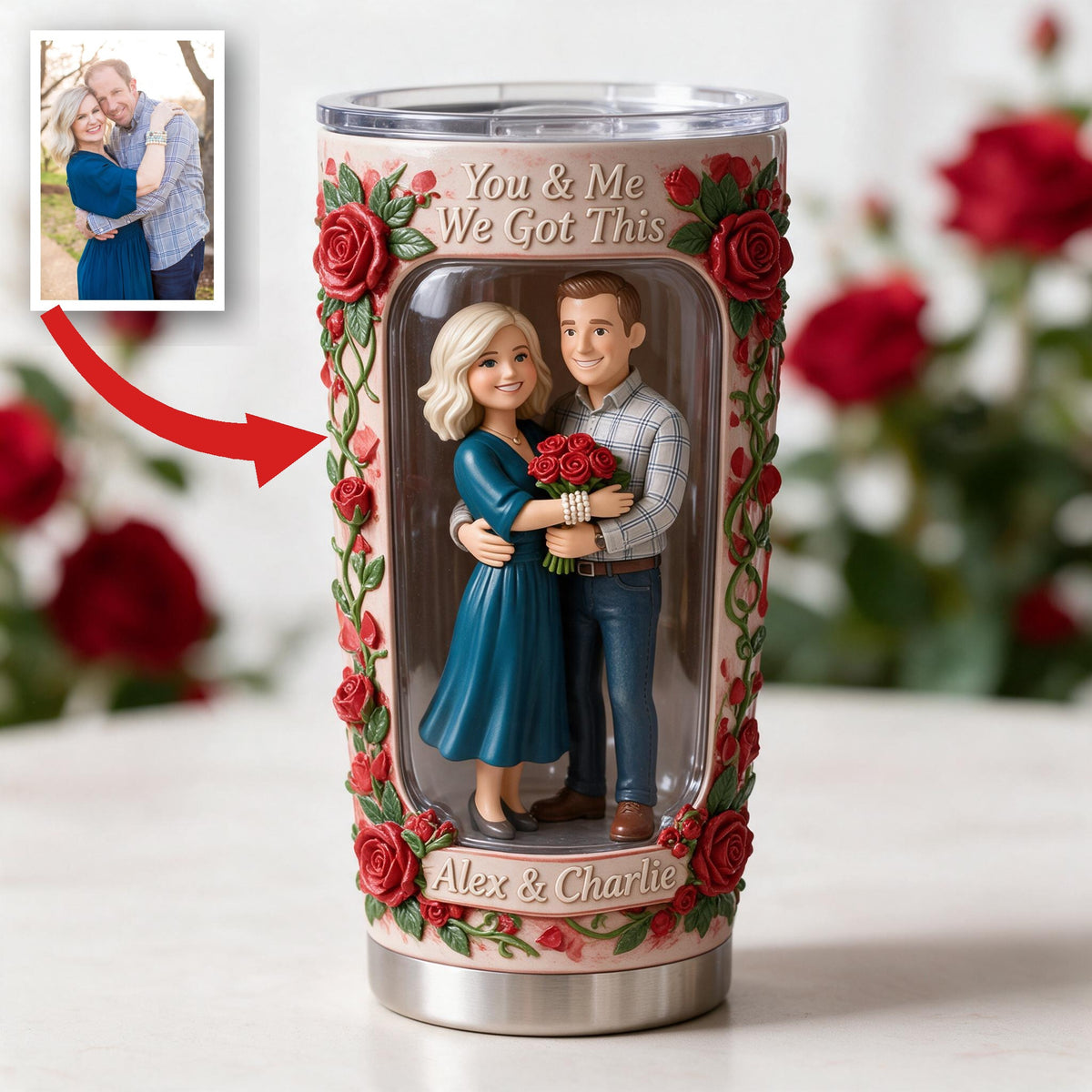 Custom Photo Middle-Aged Couple Tumbler - Personalized Husband & Wife Gift