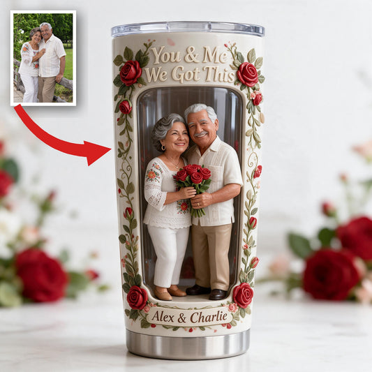 Custom Photo Older Latino Couple Tumbler, Personalized Couple Keepsake Gift