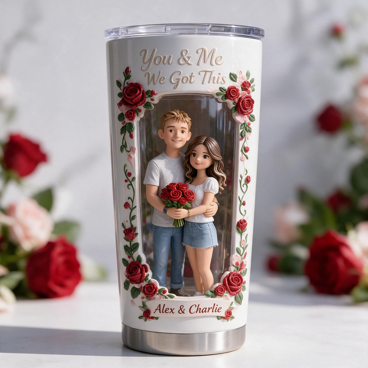 Custom Photo Husband Wife Couple Tumbler Romantic Rose Drinkware Gift