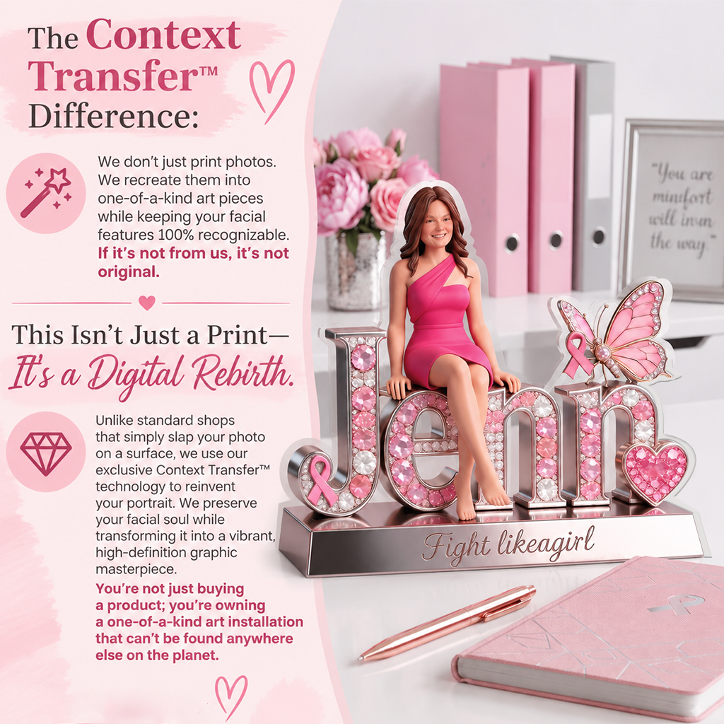 Custom Photo Breast Cancer Awareness Middle-Aged Black Breast Cancer Woman Shaped Acrylic Plaque
