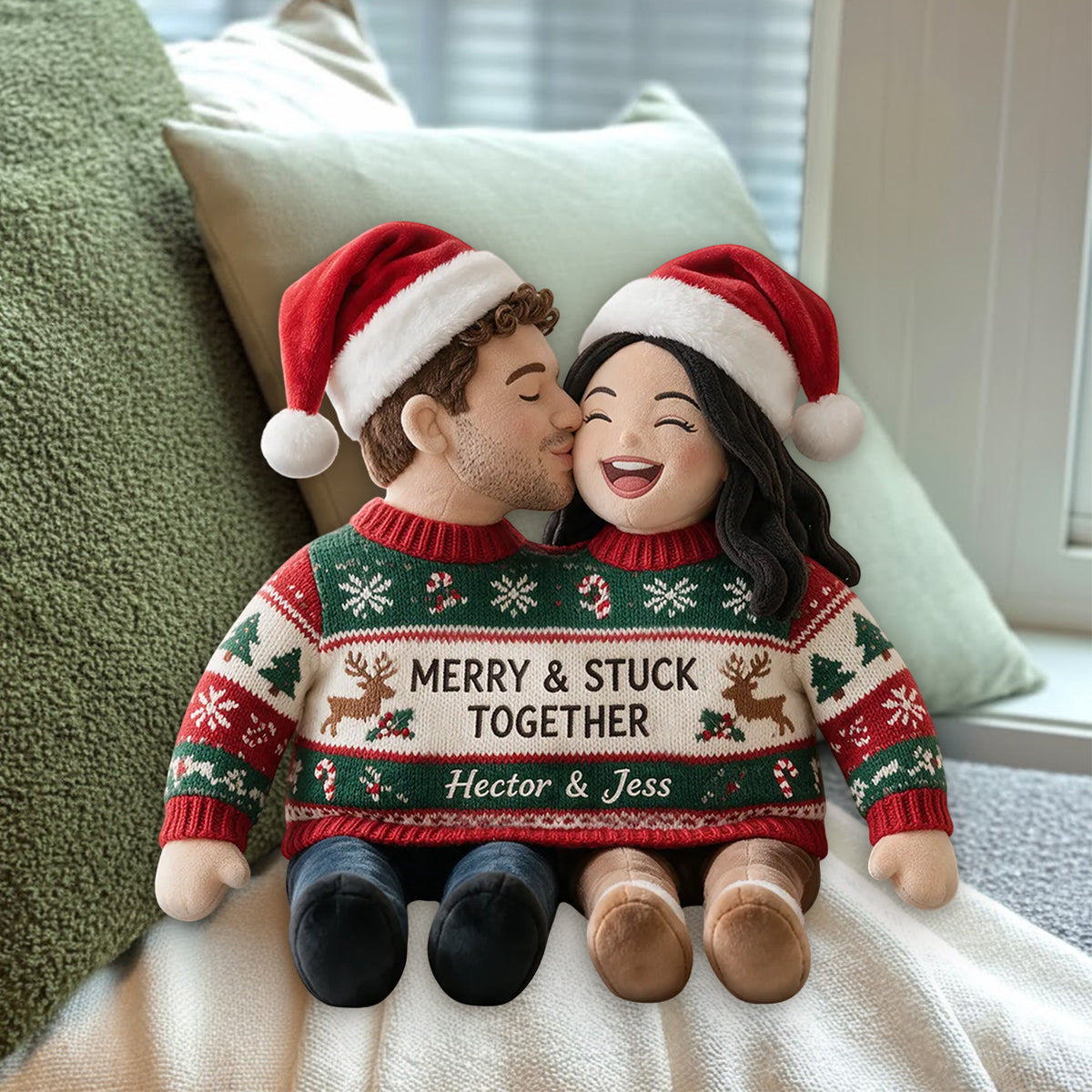 Custom Photo Christmas Black Gay Couple Faux Fur Pillow LGBT Couple Gift