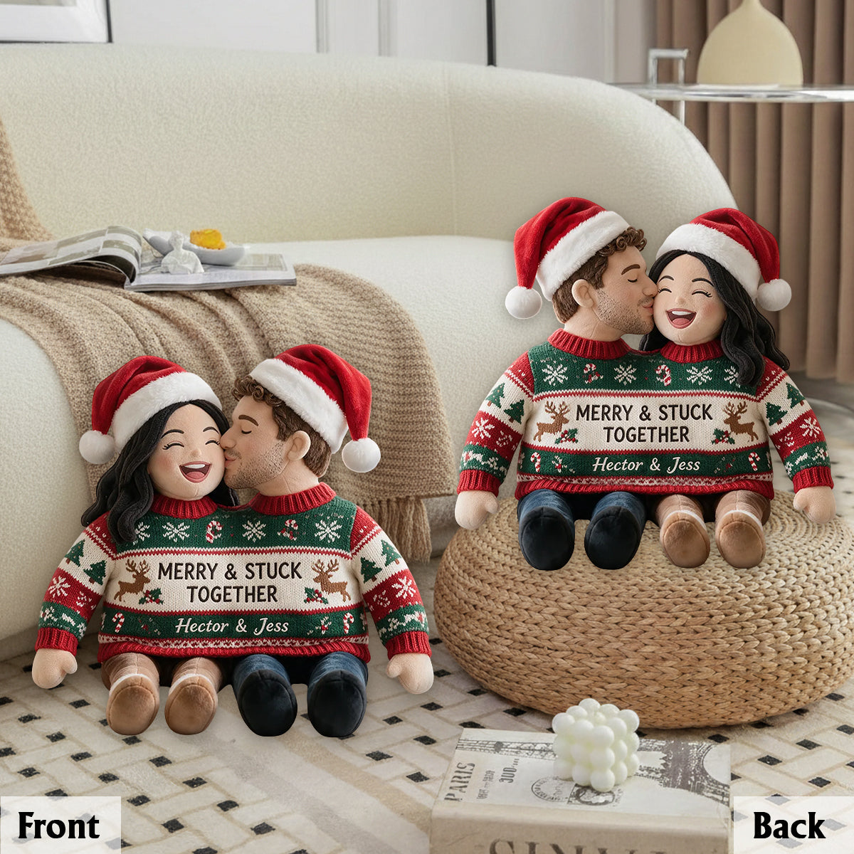 Custom Photo Christmas Middle-Aged Black Couple Faux Fur Pillow, Holiday Couple Gift