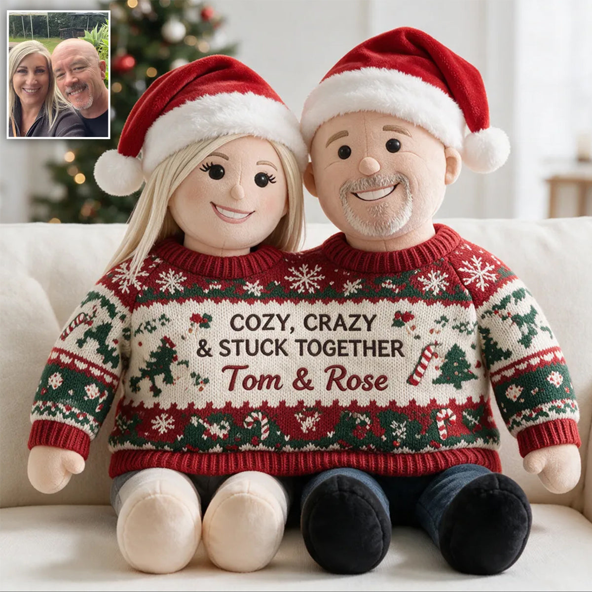 Custom Photo Christmas Latino Couple Faux Fur Pillow, Husband Wife Home Decor Gift