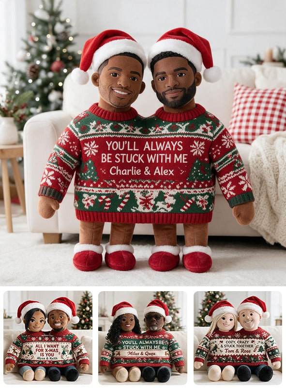 Custom Photo Christmas Black Gay Couple Faux Fur Pillow LGBT Couple Gift