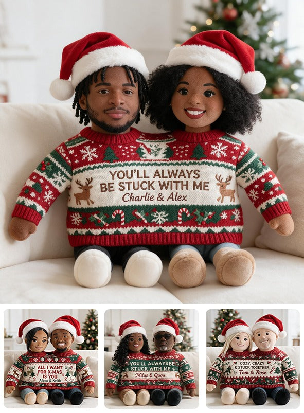 Custom Photo Christmas Black Couple Faux Fur Pillow, Husband Wife Gift