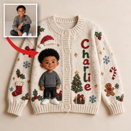 Personalized Christmas Black Little Boy Cardigan Sweater Son Grandson Gift
