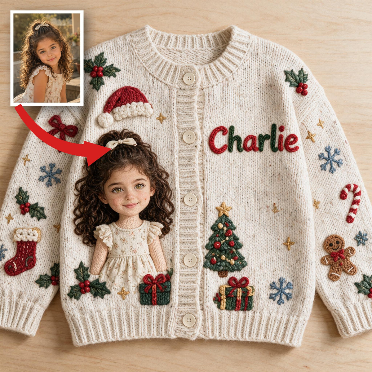 Personalized Christmas Latina Little Girl Cardigan Sweater, Daughter Granddaughter Niece Gift