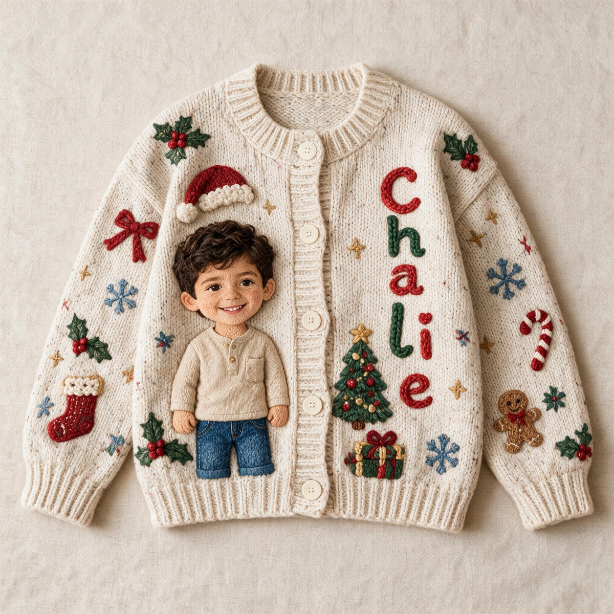 Personalized Christmas Latino Little Boy Cardigan Sweater Son Grandson Nephew Gift