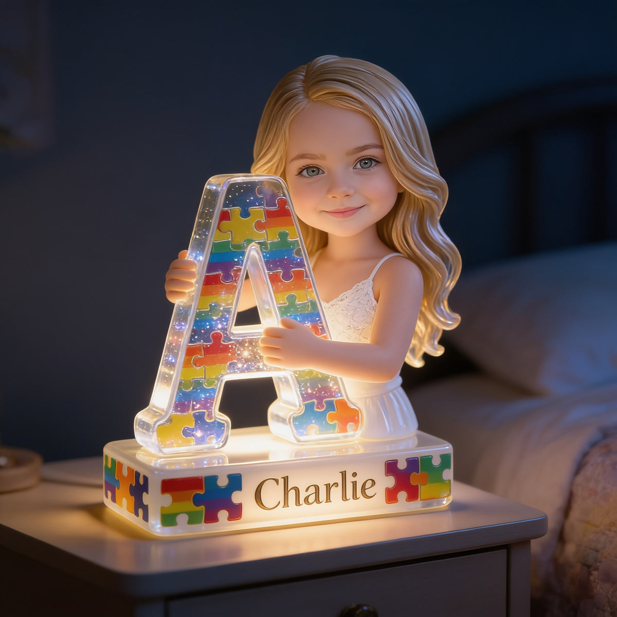 Personalized Little Girl Acrylic LED Night Light Kid Bedroom Decor Gift