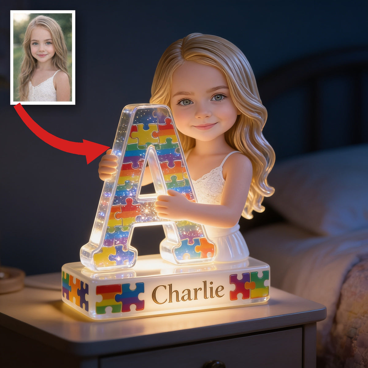 Personalized Little Girl Acrylic LED Night Light Kid Bedroom Decor Gift