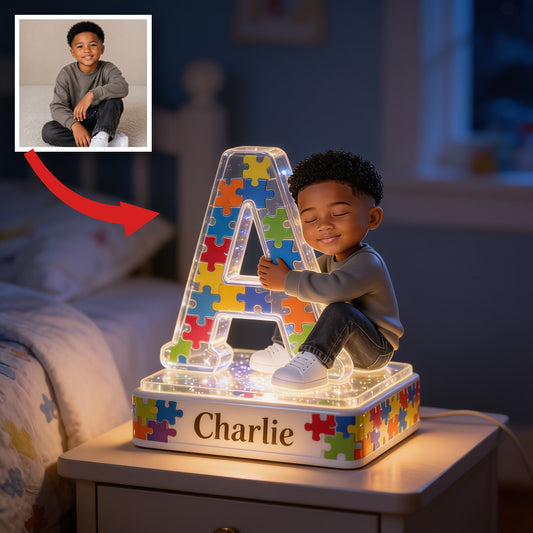 Personalized Black Little Boy Acrylic LED Night Light Kids Bedroom Decor Gift
