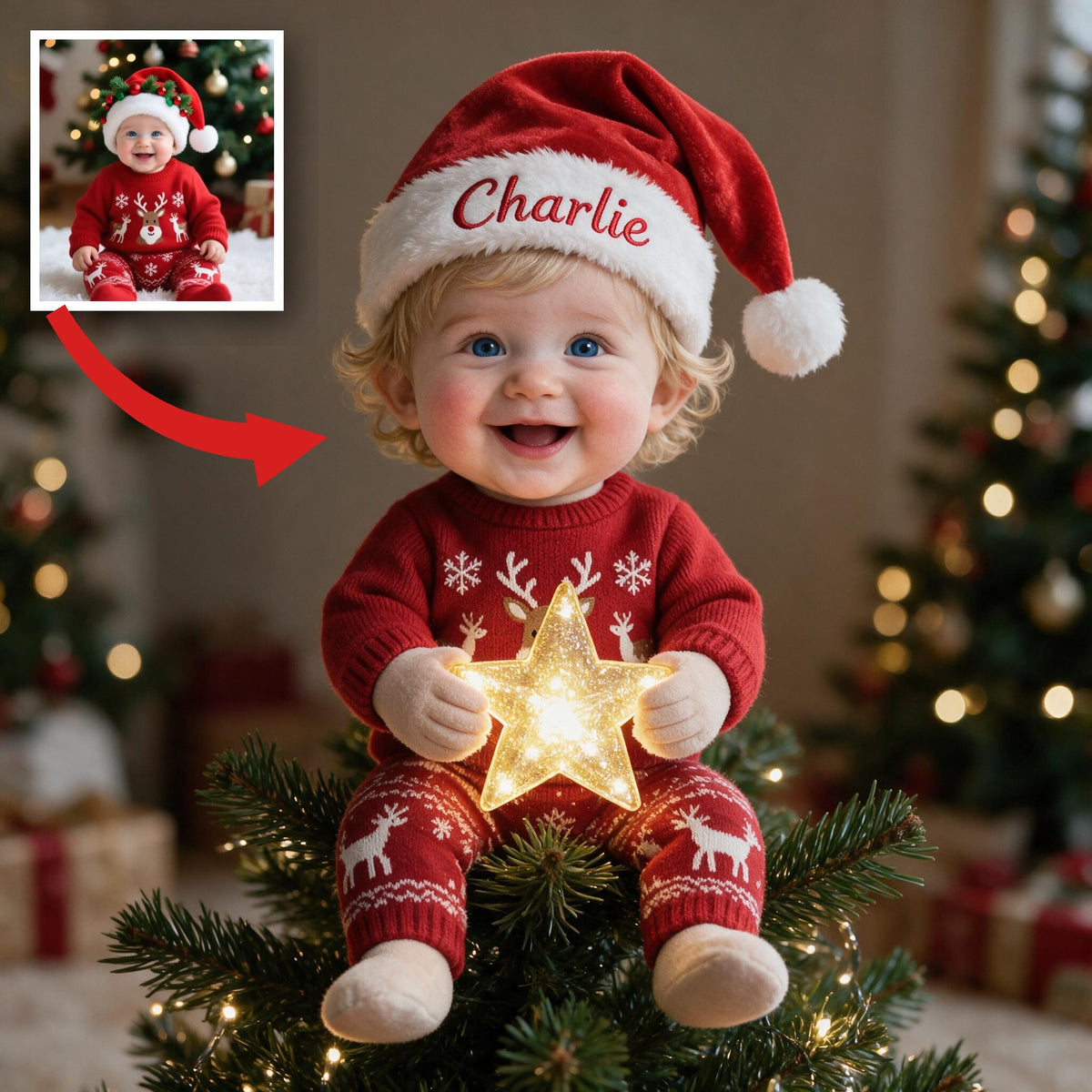 Personalized Christmas Baby Boy LED Light Tree Topper